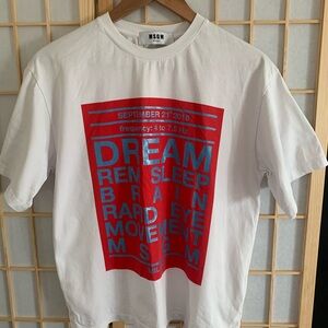 MSGM White Short-Sleeve Tee with Red and Blue Graphic